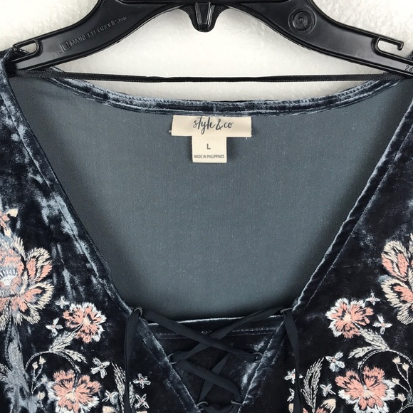 NWT Style & Co Velvet Embroidered Peasant Blouse - Picture 4 of 14
